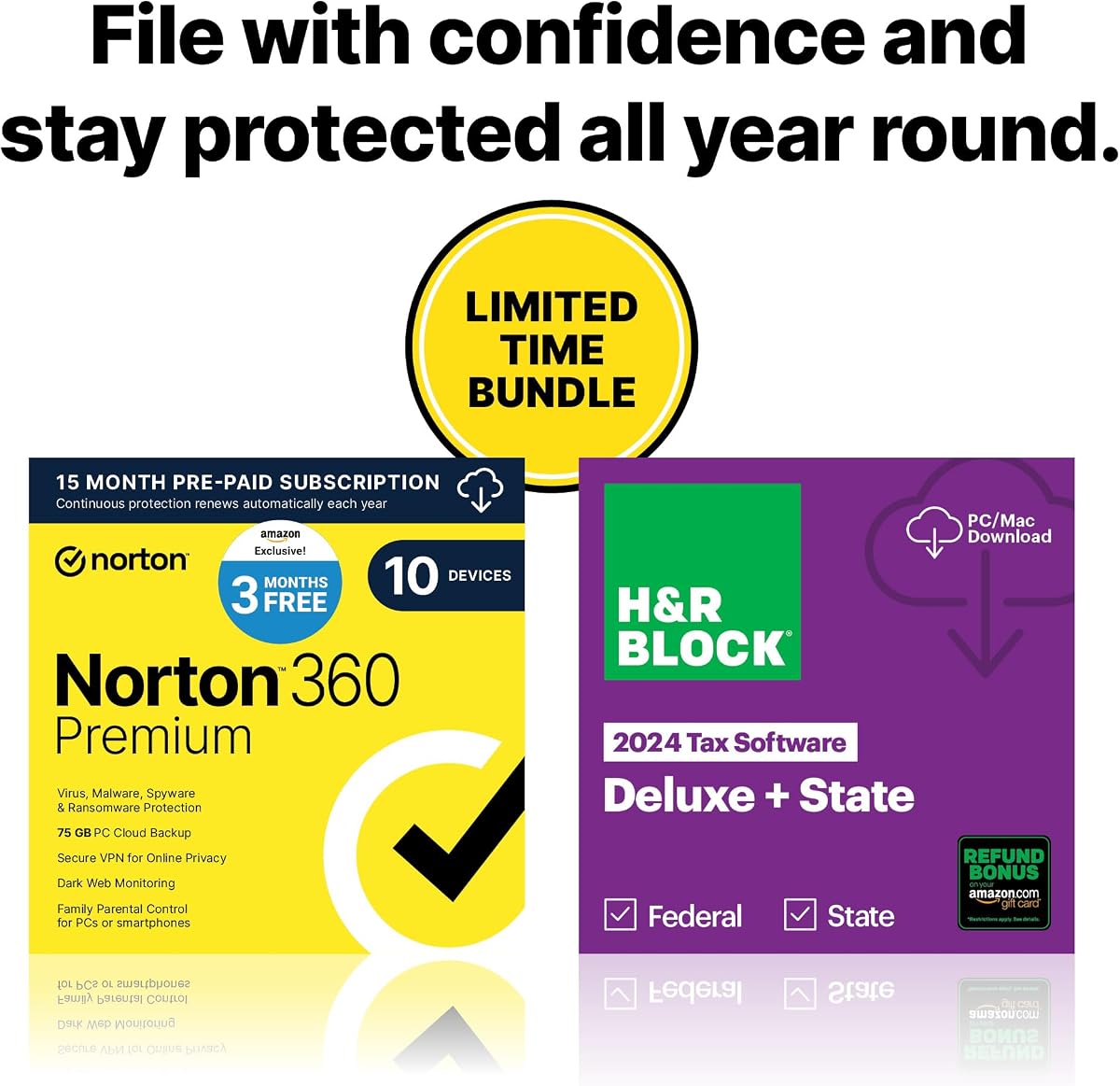 H&R Block Deluxe + State with Norton 360 for 10 Devices