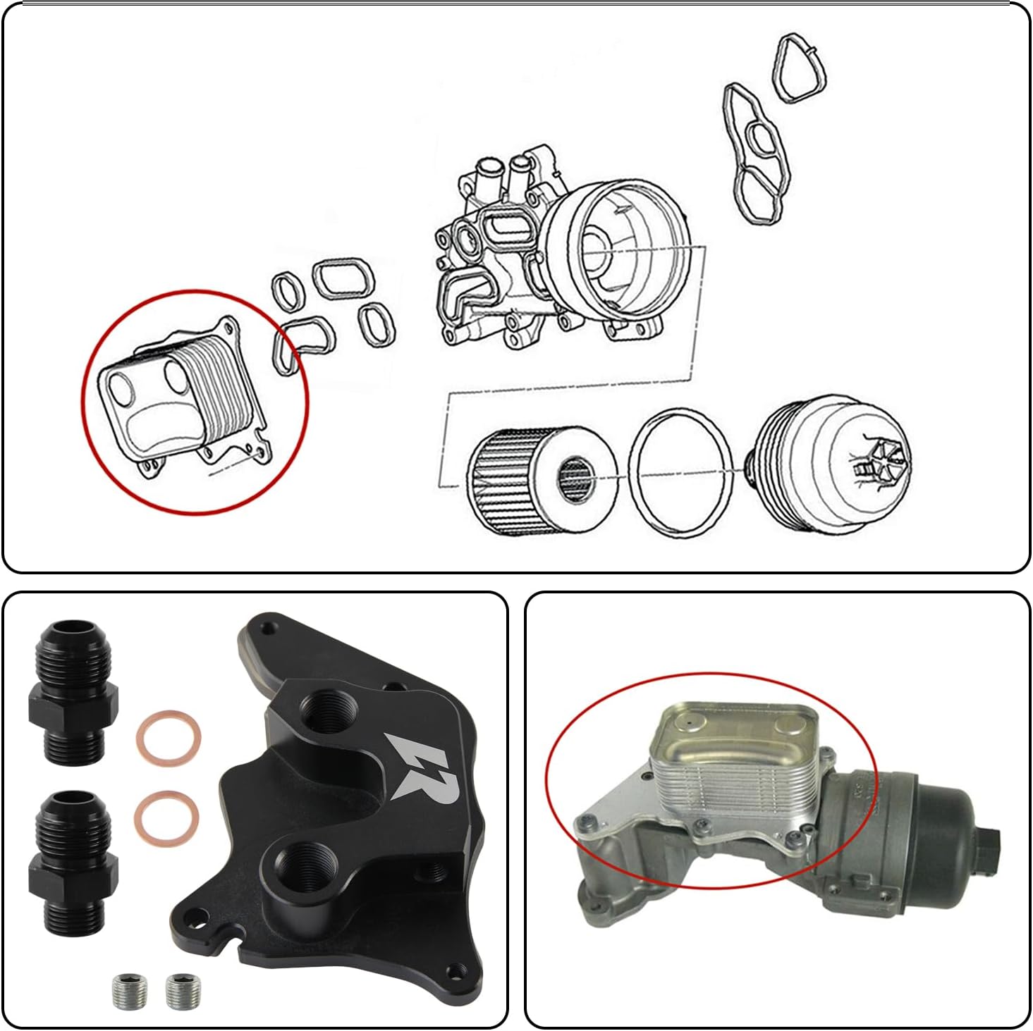 Oil Cooler Adapter Plate Fits fits for BMW Mini Cooper S Supercharger R56 1.6L 2006-2012 Black (For R56 Engine)