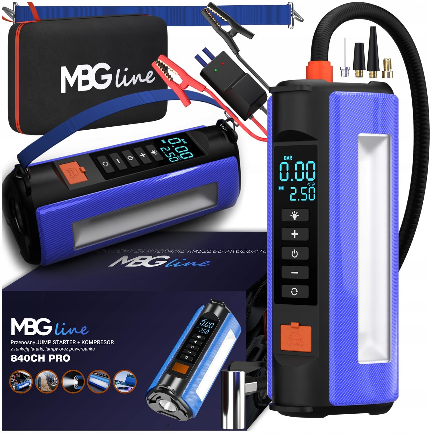 Arrancador de Baterías de Coche 1000A P - Compresor de Aire, Hinchador de Ruedas - Arrancador Portátil Diésel 3.0L/Gasolina 4.0L - Batería Externa Linterna LED Accesorios Coche