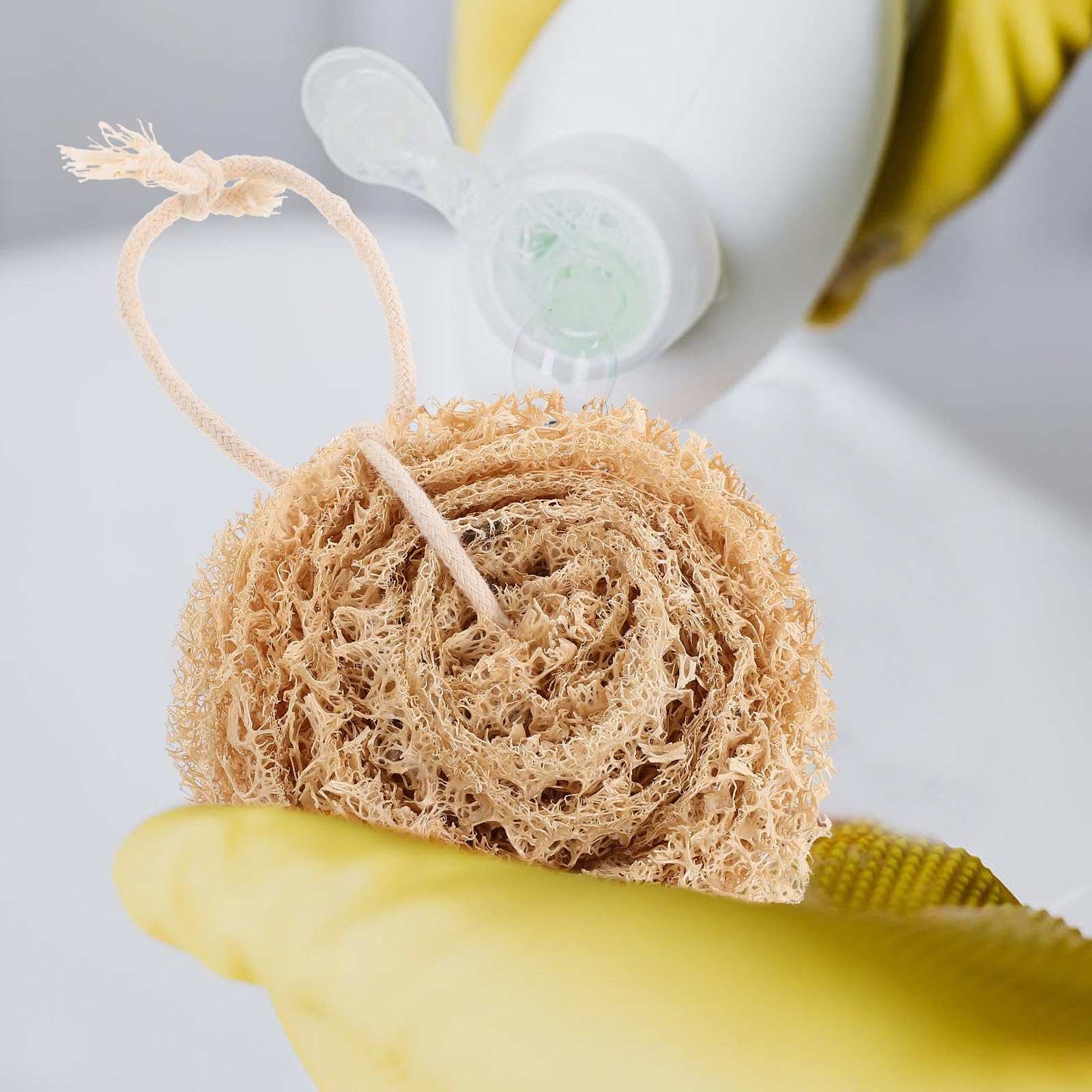 Esponjas de Lufa Naturales para Lavar Platos 4 Piezas Fuerte Absorción de Agua y Diseño para Colgar, Ideales para Limpieza en Cocina