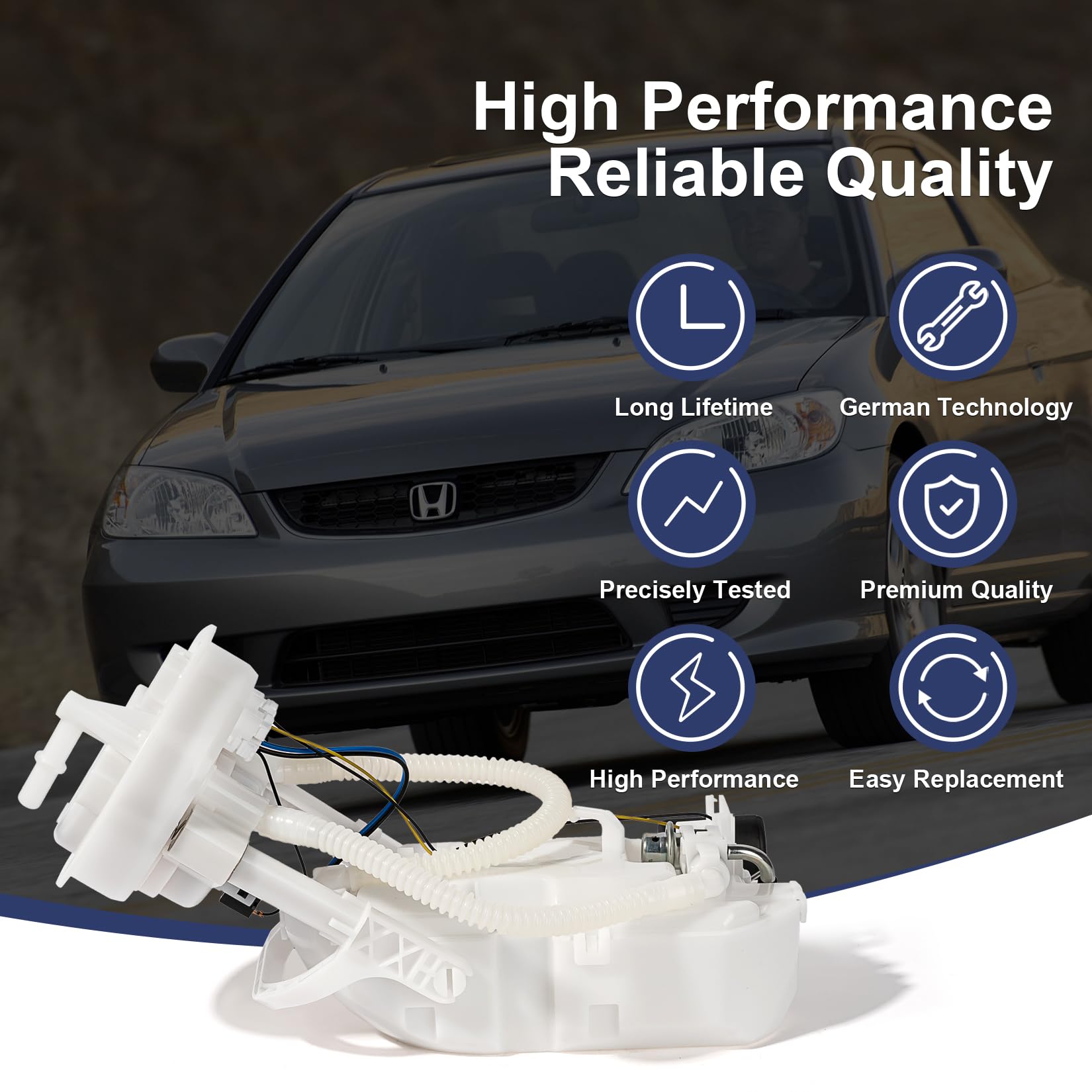 VANBOL Conjunto De Módulo De Bomba De Combustible Eléctrica Compatible Con Honda Civic L4 1.3L 1.7L 2.0L 2.0L Reemplazar E8566M 17045- S5A-A00 VANBOL0097A Con Junta Tórica De Unidad De Envío