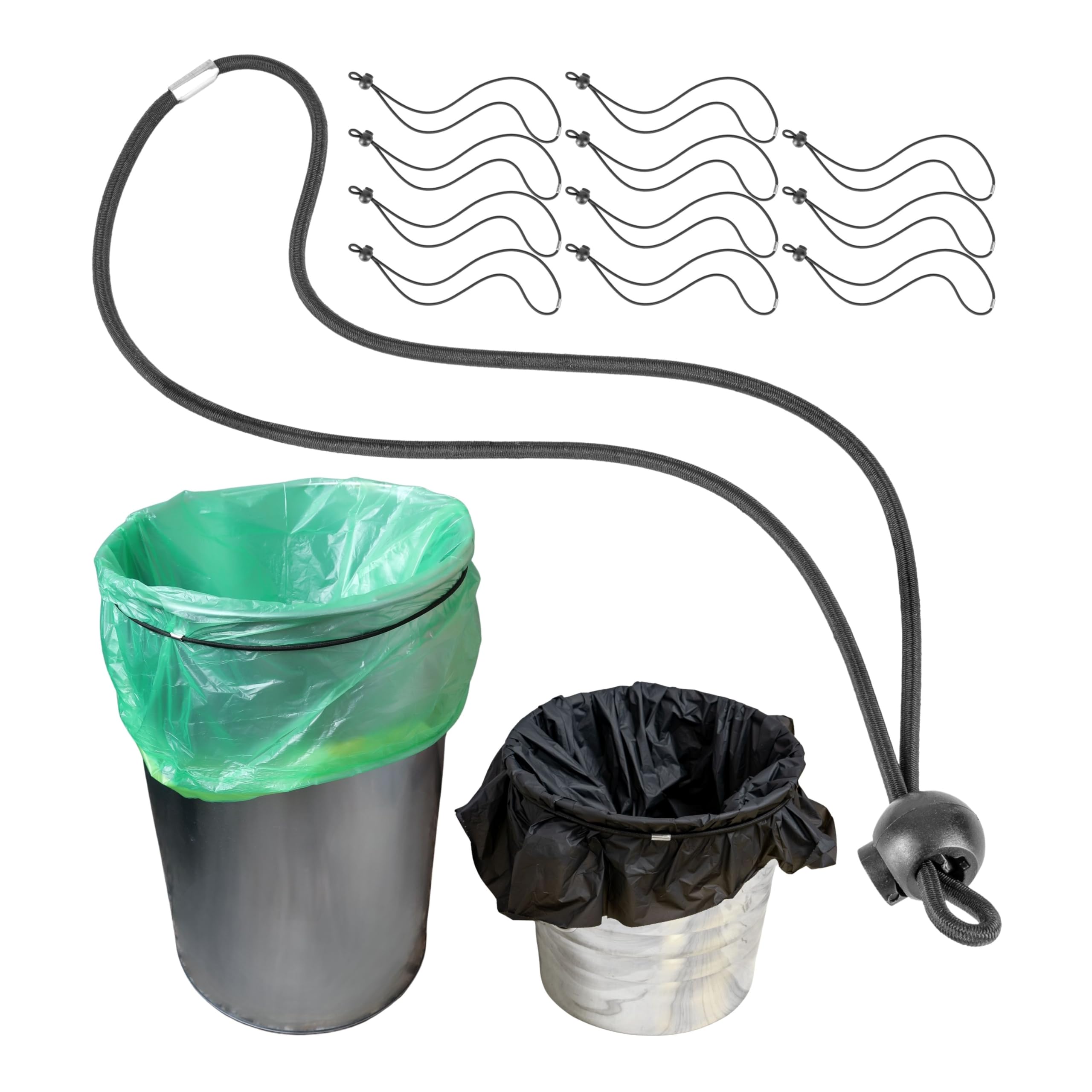 Universal elastic band for waste bins, 12 pack, fits up to 50 litre individual inserts, compatible with WESCO waste bins, 70 cm elasticated rubber ring, adjustable length with elasticated stopper