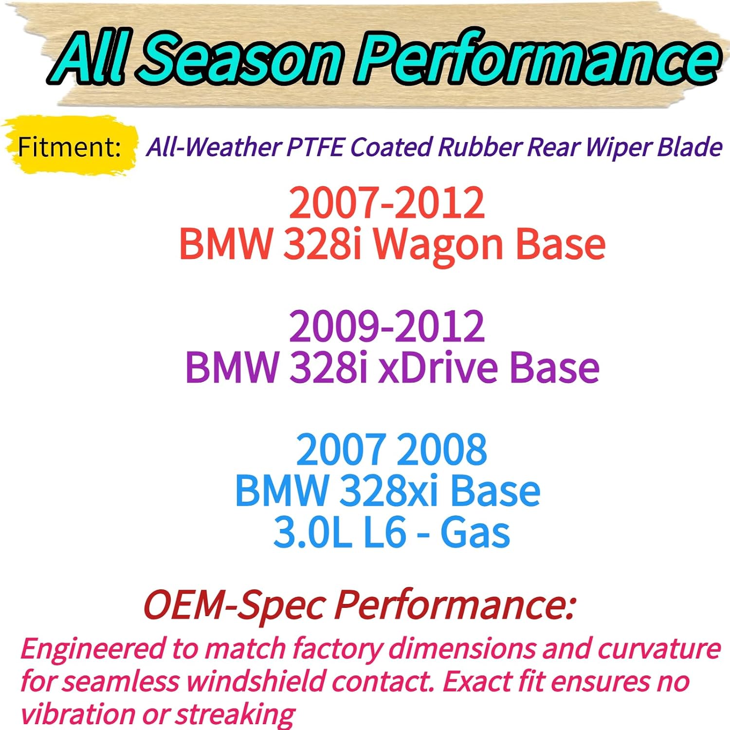 Rear Wiper Blade & Arm Replacement for BMW E91 Wagon 2007-2012 2011 2010 2009 2008 328i 328xi 328i xDrive Base Trims Rear Back Windshield Wiper Blade Set