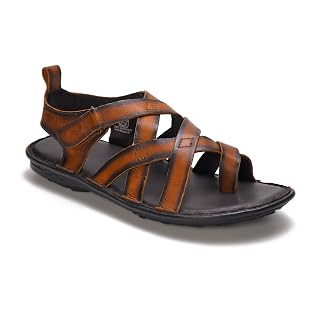MARDI GRAS Drift (5618 Antique Tan) | Men's Genuine Leather Criss Cross Strap Sandal With Cushioned Footbed for All Occassions