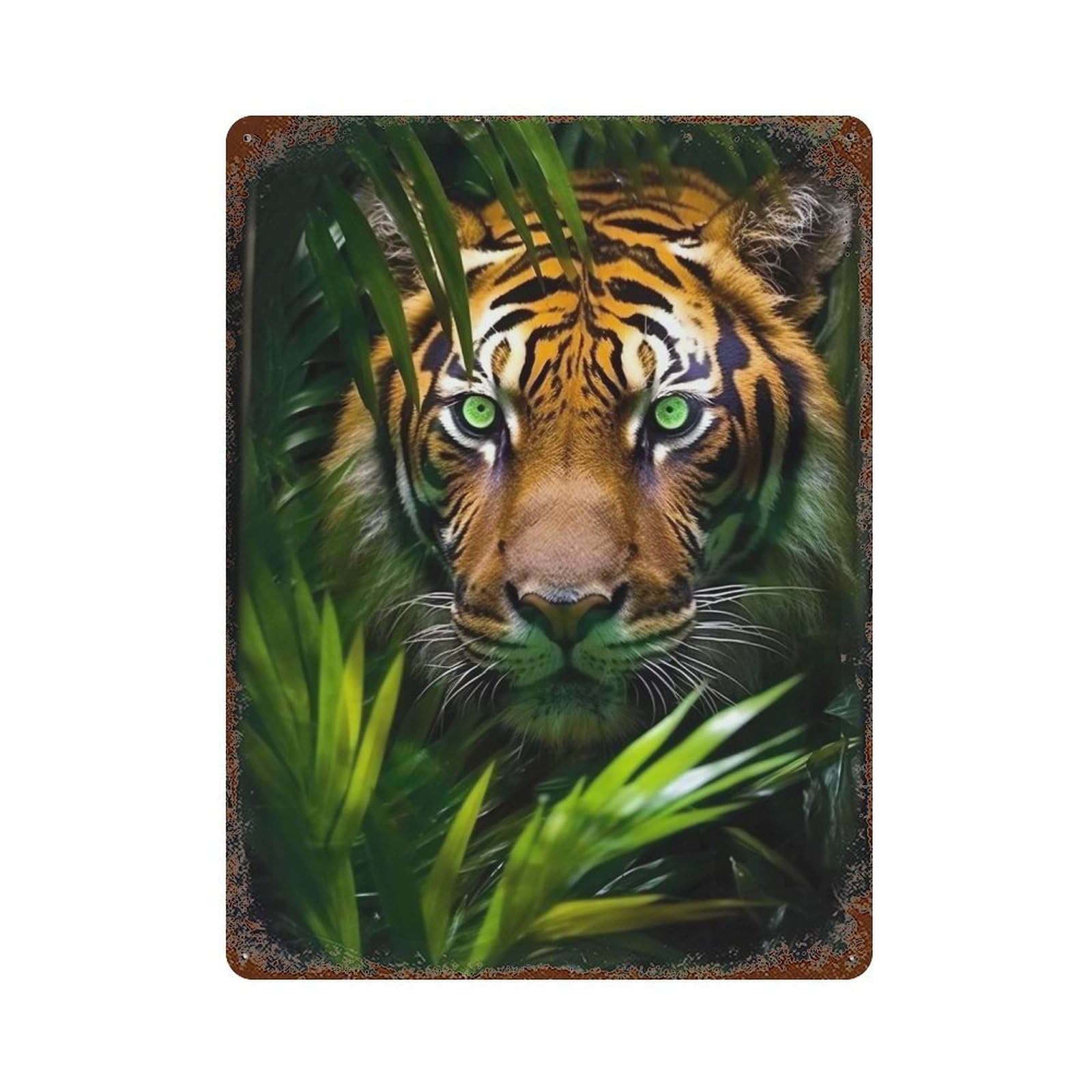A Tiger in Jungle Rust Effect Tin Sign 15.7"x11.8", Rustic Home Decor for Cafe, Home Bar And Lounge Decor