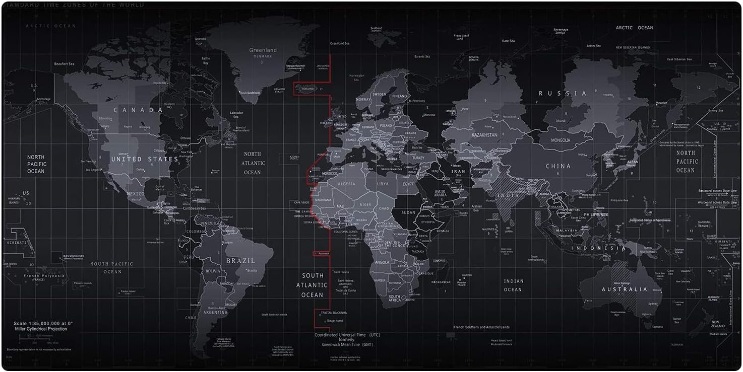 INOVERA World Map Extended Anti Slip Rubber Gaming Stitched Mouse Pad Desk Mat for Computer Laptop (Black, 890L x 400B x 2H mm)