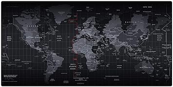 INOVERA World Map Extended Anti Slip Rubber Gaming Stitched Mouse Pad Desk Mat for Computer Laptop (Black, 890L x 400B x 2H mm) - image, photos