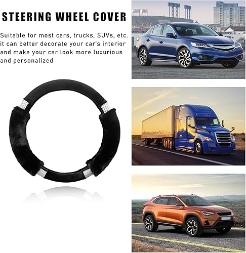 Miniatura 6 de Suvnie Rhinestone Fluffy Car Steering Wheel Cover, Comfortable Non-Slip Faux Wool Wheel Cover, Bling Soft Steering Wheel Protector for 14.5" to 15",