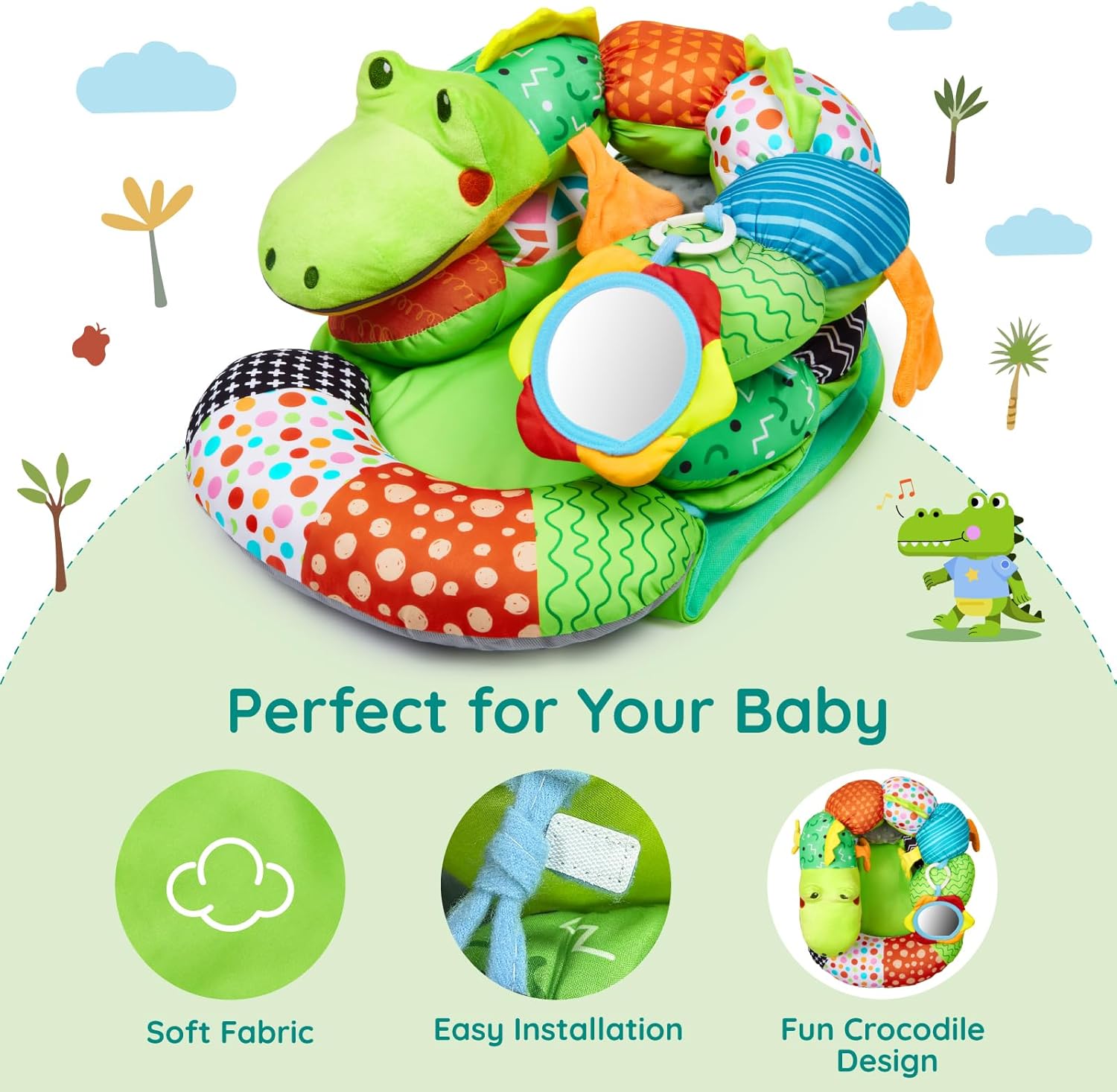 Lilian&Gema 2-in-1 Baby Tummy Time Mat & Support Pillow for Newborns and Babies, Adorable Alligator Design with Detachable Tummy Time Pillow, Soft Tummy Time Mat for Neck & Muscle Development - Image 3