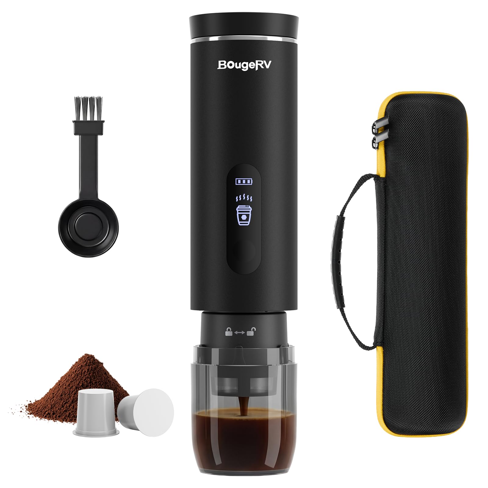 BougeRV Portable Coffee Maker Compatible with K Cup Coffee Pods & Ground