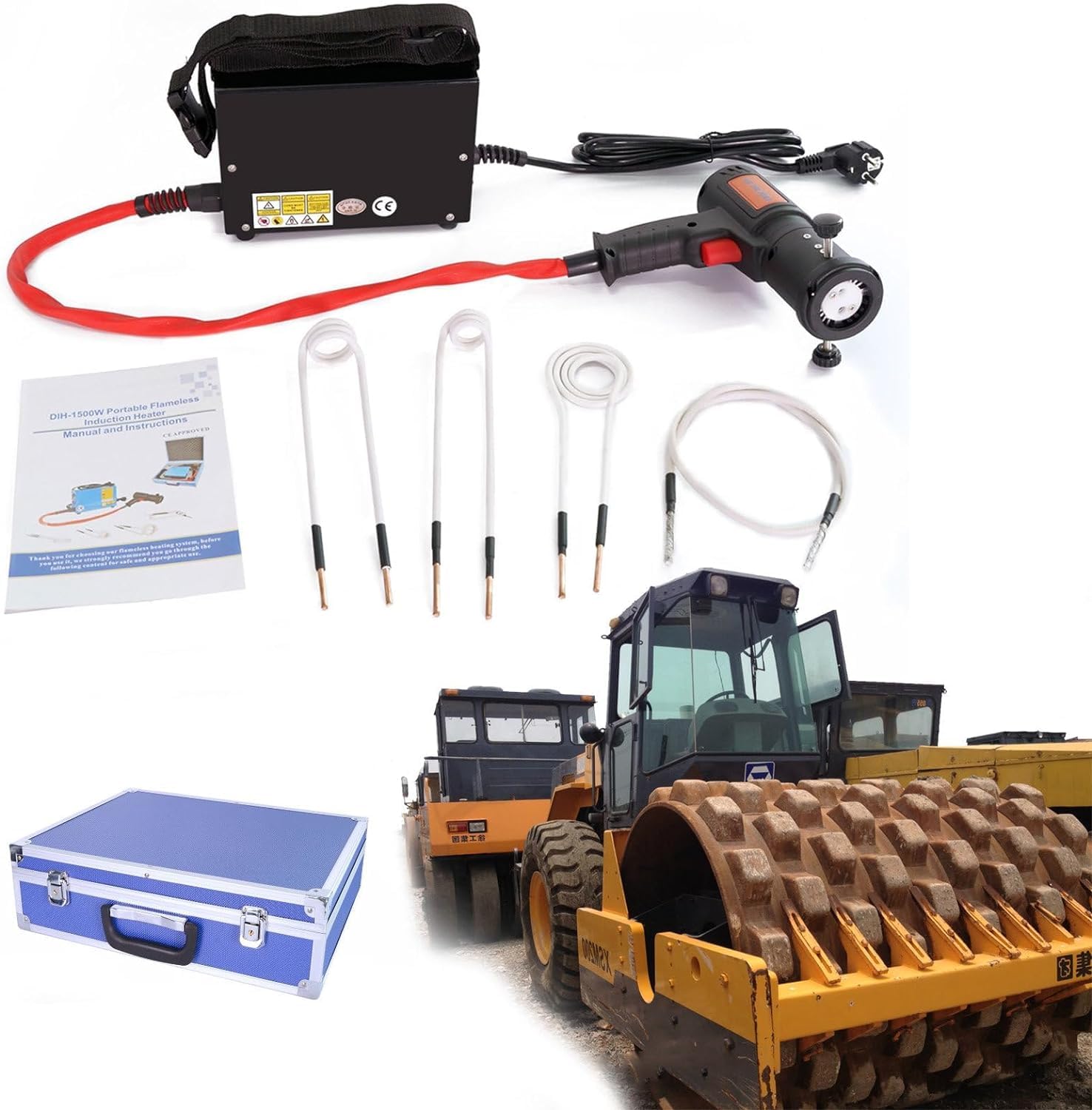 Zestaw magnetycznych nagrzewnic indukcyjnych, przenośny grzejnik elektromagnetyczny 1500 W, z 4 cewkami, idealny do usuwania zardzewiałych śrub i śrub, ręczne narzędzie wysokotemperaturowe