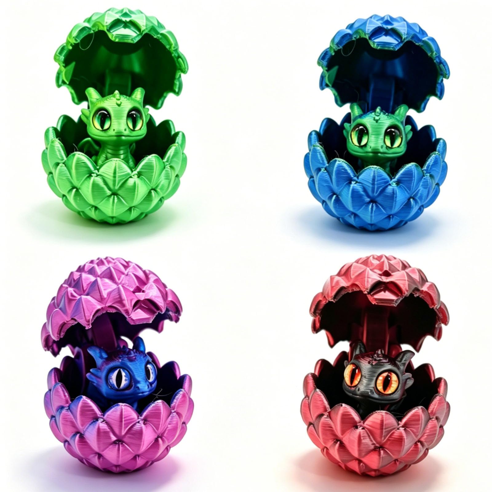 KMFASVX 4Pcs 3D Printed Dragon Eggs with Dragon Inside, Articulated Mini Dragon Figurines, Creative Desk Decor for Home & Office, Unique Collectible Gift for Adults, Fantasy Fans & Decor Enthusiasts