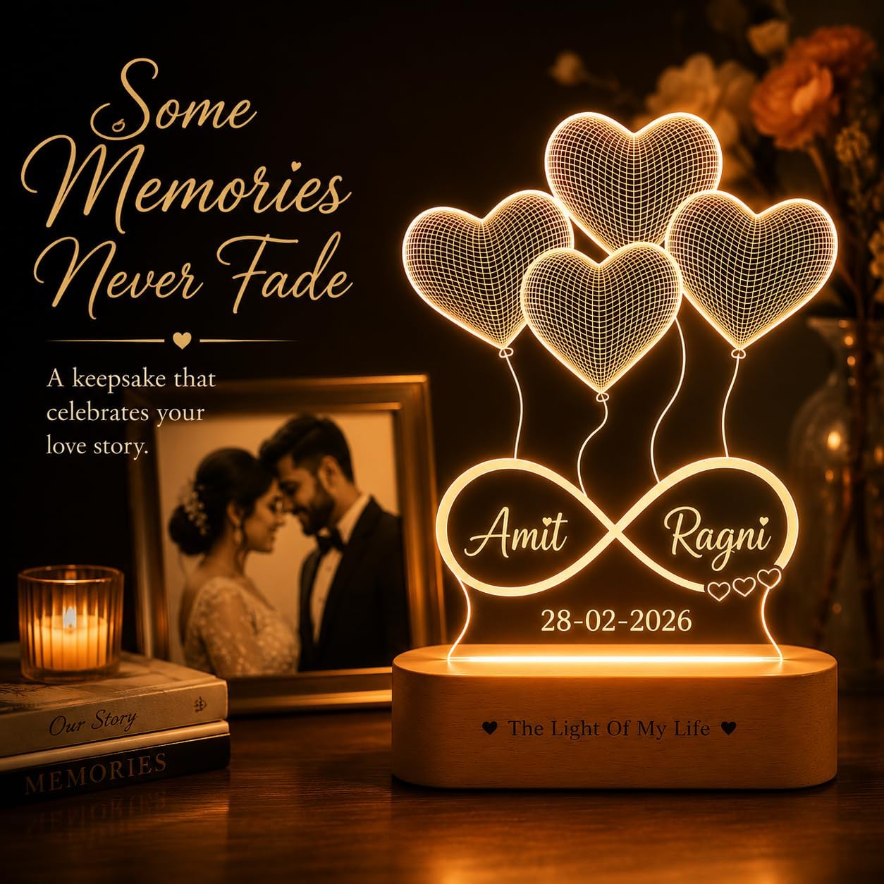 ZOCI VOCI Personalized Lamp for Couples with Custom Name & Date Engraving, 3D Illusion Heart Lamp, Romantic Gift for Wife & Husband, Wedding, Anniversary & Engagement 2
