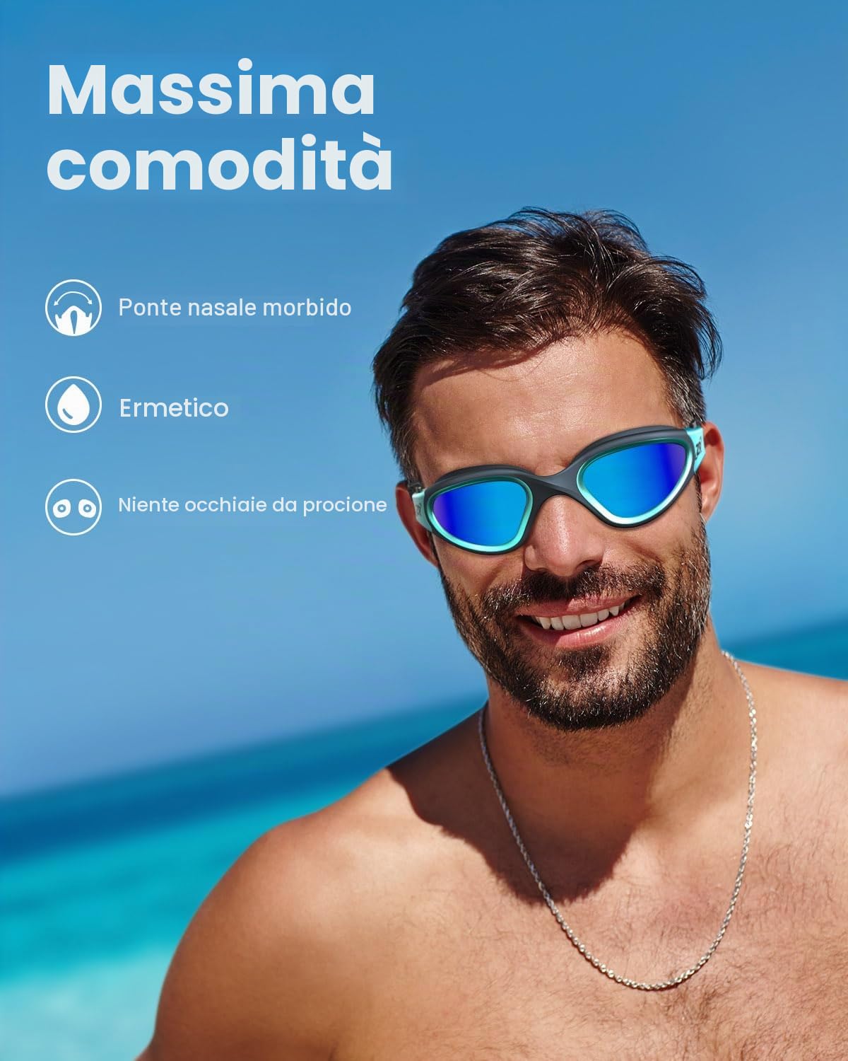 ZIONOR Occhiali da nuoto polarizzati per uomo e donna, G1-MAX Occhialini da nuoto con specchio/lente fumo, protezione dai raggi UV, cinghia regolabile, comfort professionale