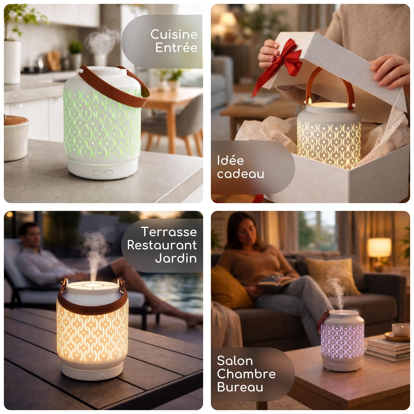 Zen’Arôme Diffuseur Ultrasonique sans Fil Madrid, Batterie Rechargeable Intégrée Autonomie 10h, Diffuseur Huile Essentielle Nomade, Diffusion Continue ou par Alternance, Éclairage LED Personnalisable