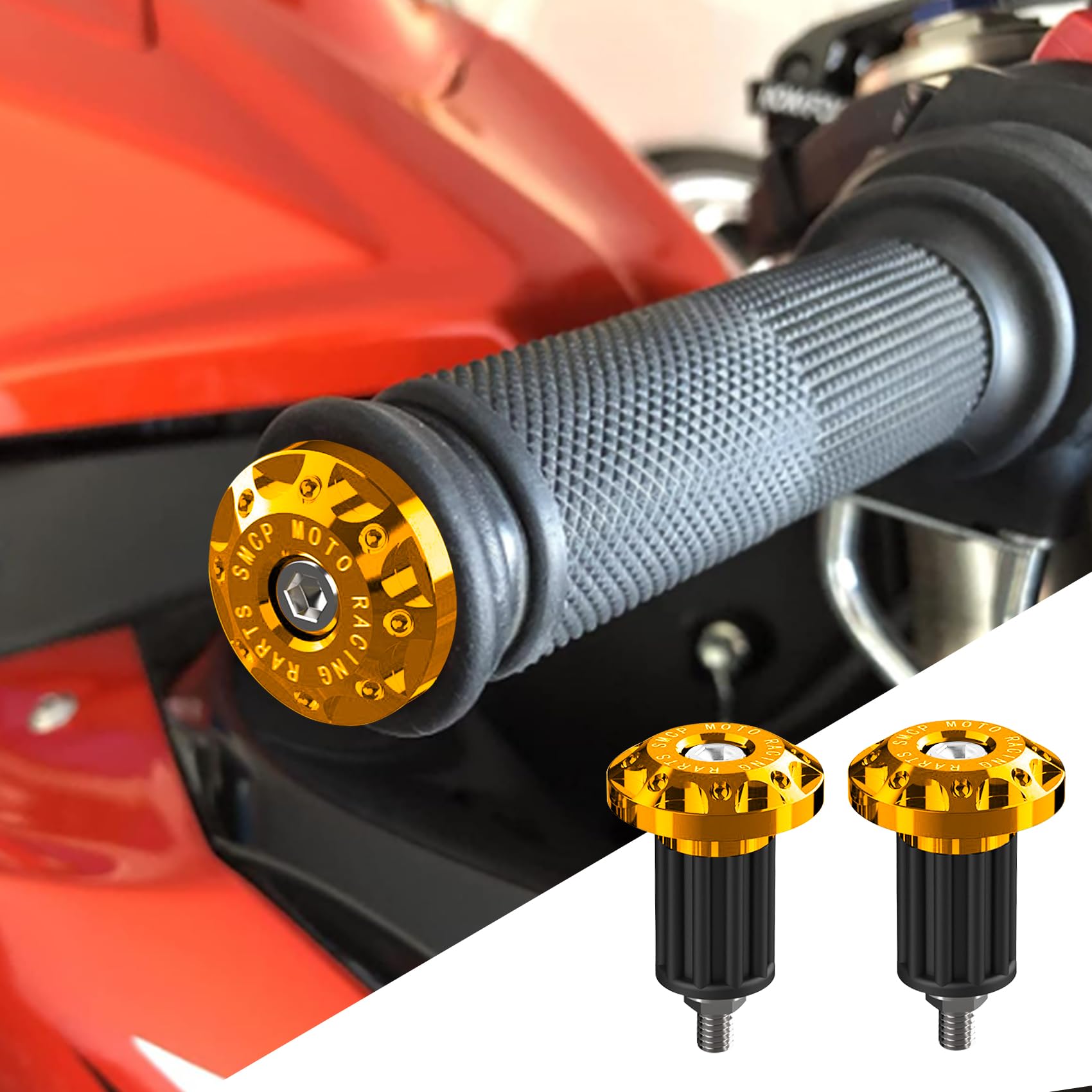 2PCS Universal Motorcycle Bar End Plug, Aluminum Alloy Handlebar Grip End Caps, 7/8" 22mm Moto Grips Ends Replacement for Kawasaki, Suzuki, Yamaha, Ducati (Gold)