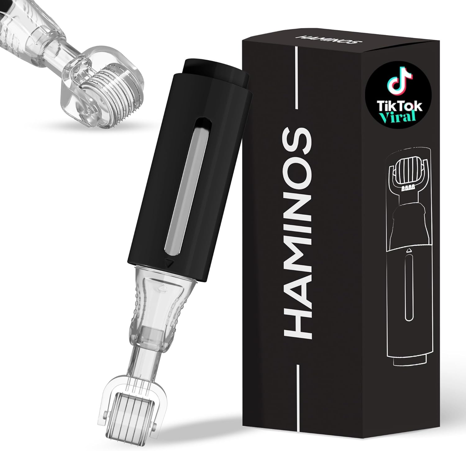 Derma roller 0,25 mm met Serum depot voor Haar, Baard, Huid + STAP VOOR STAP HANDLEIDING, Effectverbeteraar x3, 140 titanium naalden (zwart) ZONDER SERUM