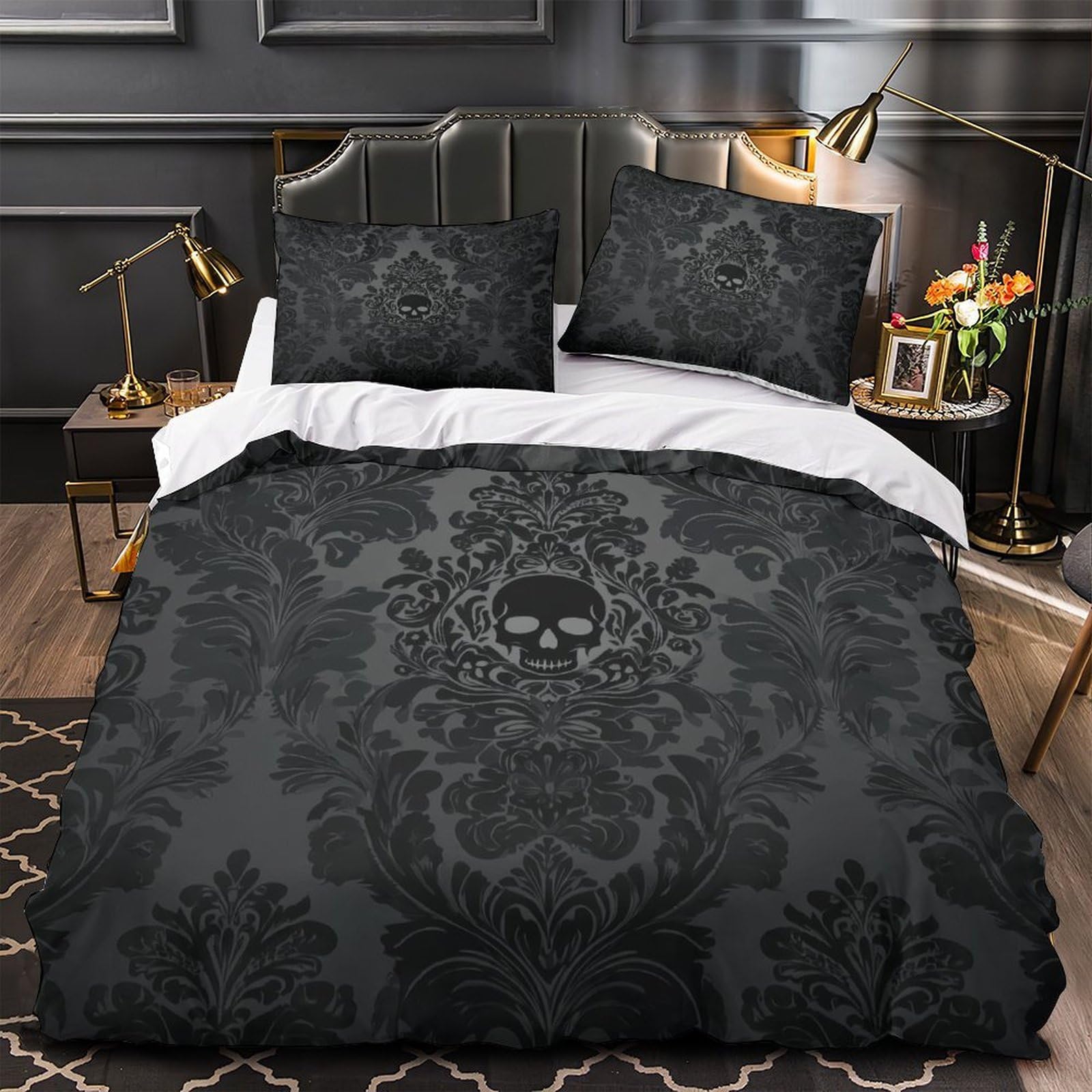 Housse de couette crâne style gothique en microfibre douce lit simple 135x200