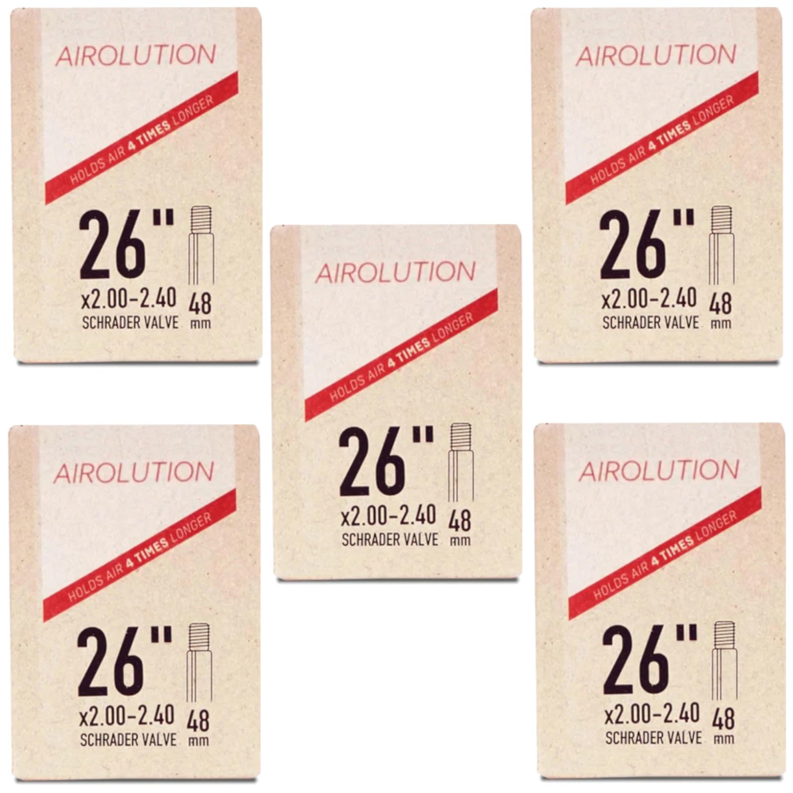 Airolution 26" x 2.0-2.4 Bike Inner Tubes with Schrader Valve (Pack of 5)