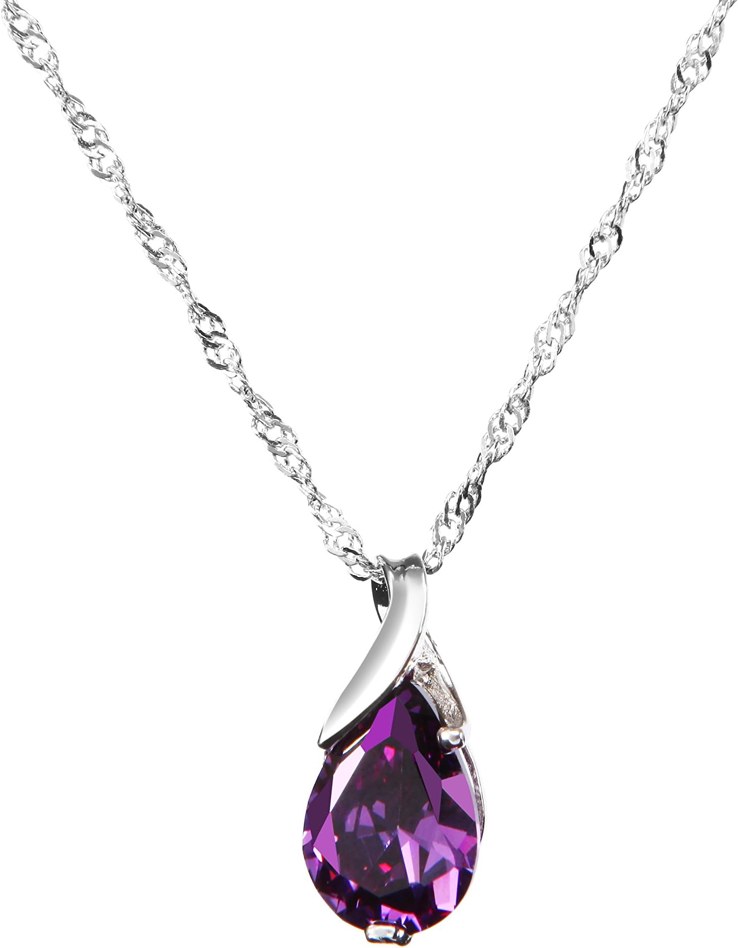 GTT S925 Pure Silver Necklace Platinum Plated Natural Amethyst Angeltear Pendant Jewelry