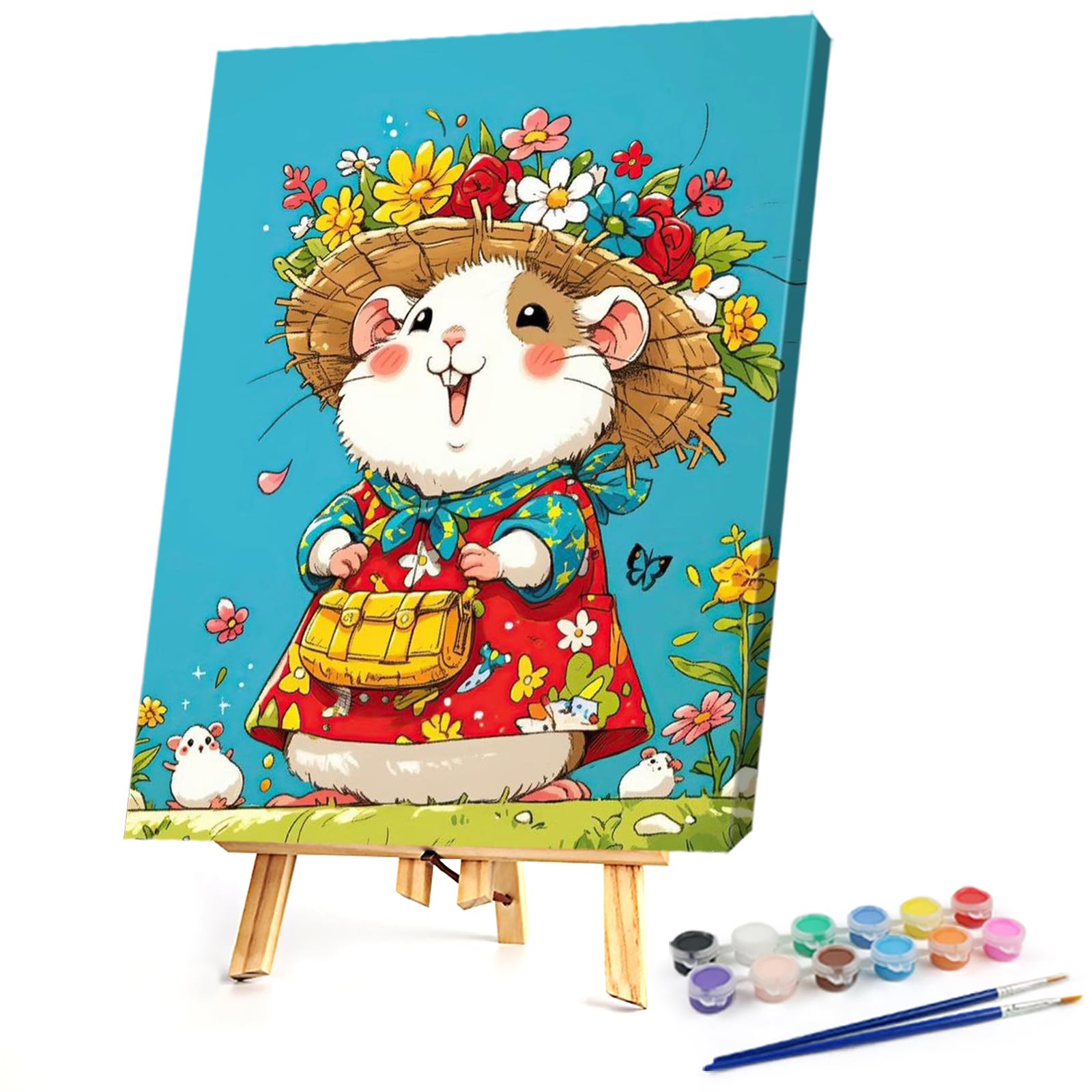 POETRYDRAW DIY Guinea Pig Paint by Numbers Kits Drawing Paintwork on Canvas 11.81x15.75inch with Frame Canvas Oil Painting Number Painting for Beginners Adults Gift Home Wall Decor (Guinea Pig)