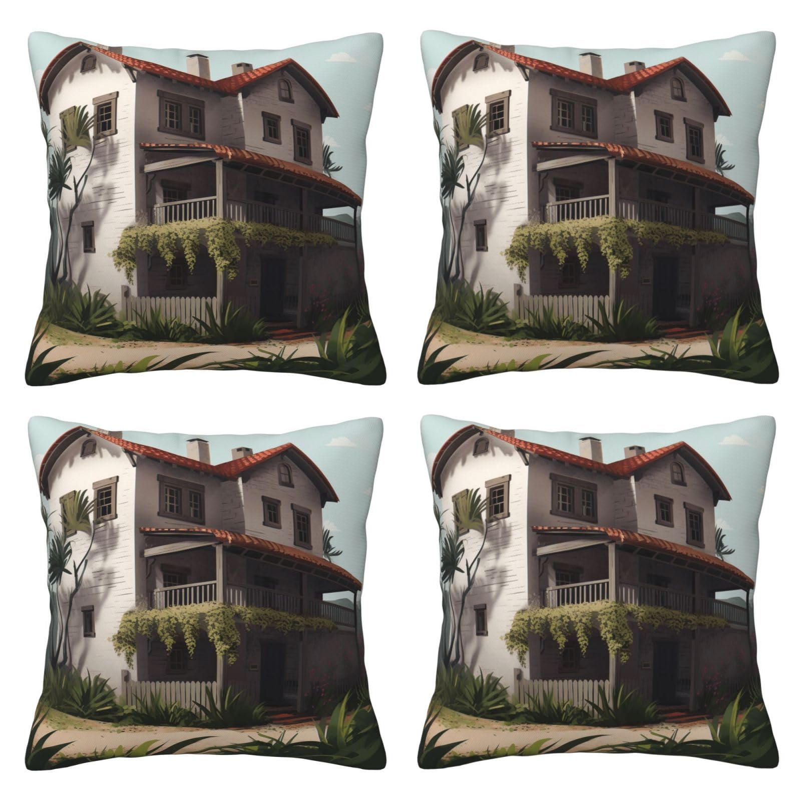 farmhouse Throw Pillow Cases 4 Pack Square Pillowcases Super Soft Pillow Protectors With Zipper for Couch Livingroom Sofa Bed Office Car,45x45 CM