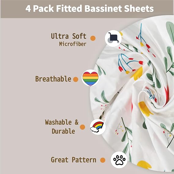 4 Pack Bassinet Fitted Sheets 18