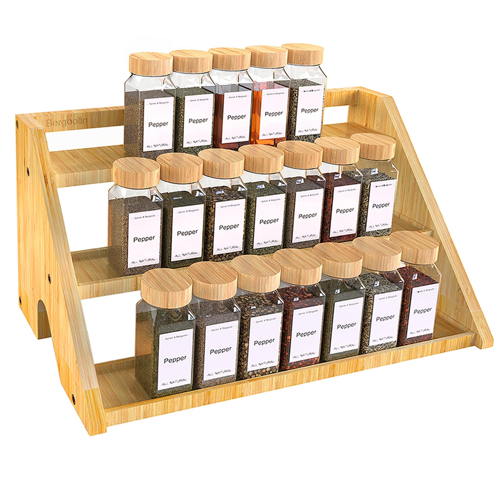 Bamboo Spice Rack Organizer for Countertop, 3 Tier Tiered Spice Rack Shelf for Kitchen