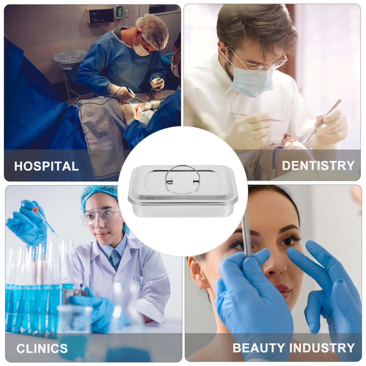 MAGICLULU Organizzatore in Acciaio Inox 304 Con Coperchio, Contenitore Professionale Per Strumenti Chirurgici e Laboratori, Vaschetta Rettangolare 9 Pollici Senza Fori, Uso Veterinario e Per Piercing