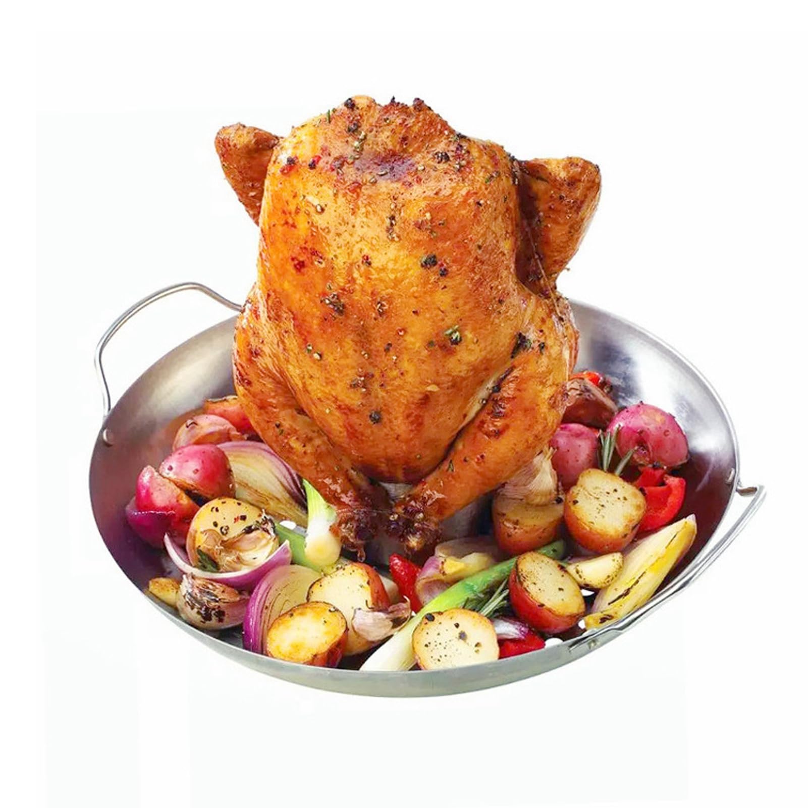 Supporto per Pollo, Teglia per Pollo in Acciaio Inossidabile con Contenitore di Aroma, Barattolo per Birra, Arrosti per Fornello per Grigliate Verticale