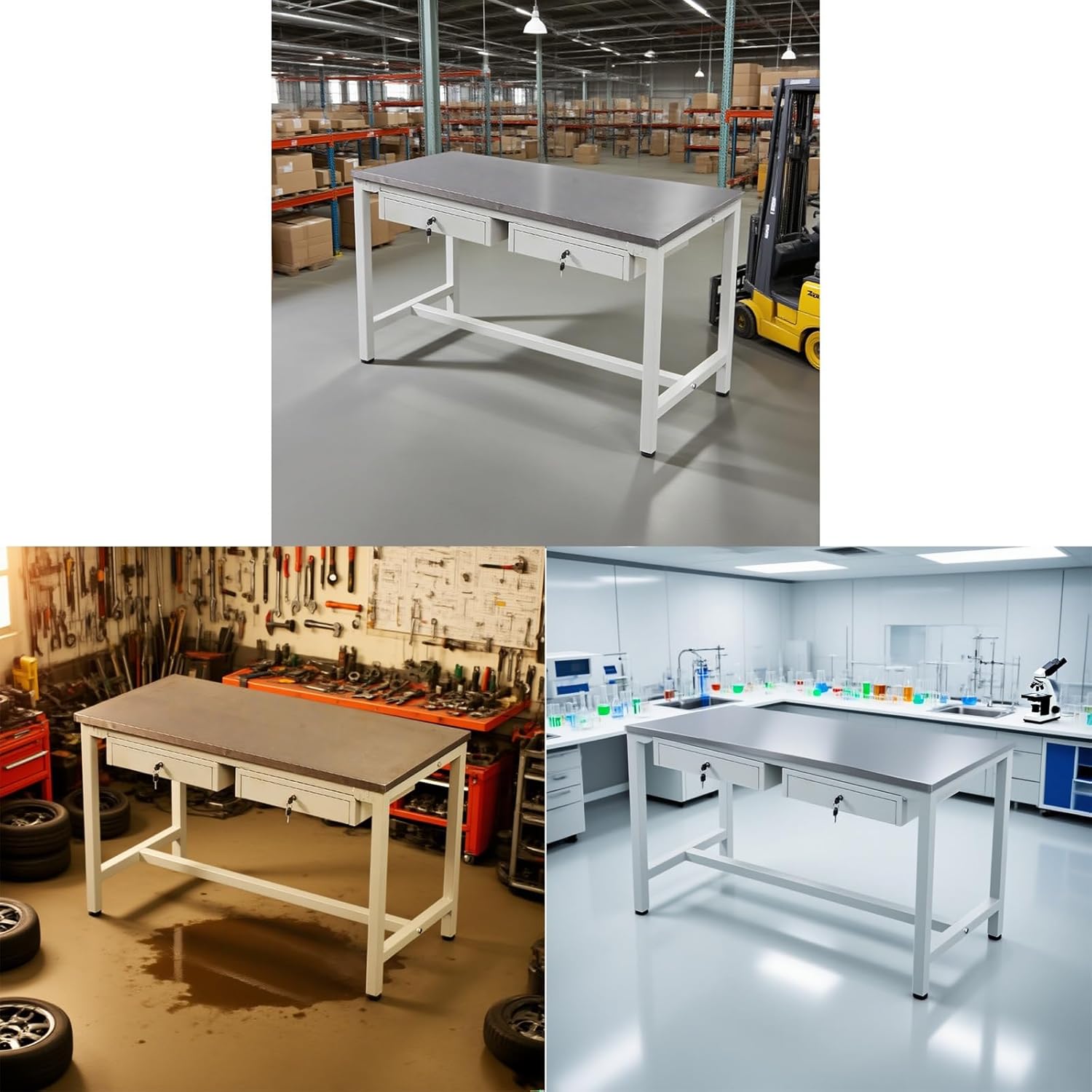 Thickened Stainless Steel Laboratory Work Table with Double Drawer Warehouse Packing Table Four-fold Edge Design Factory Workbench
