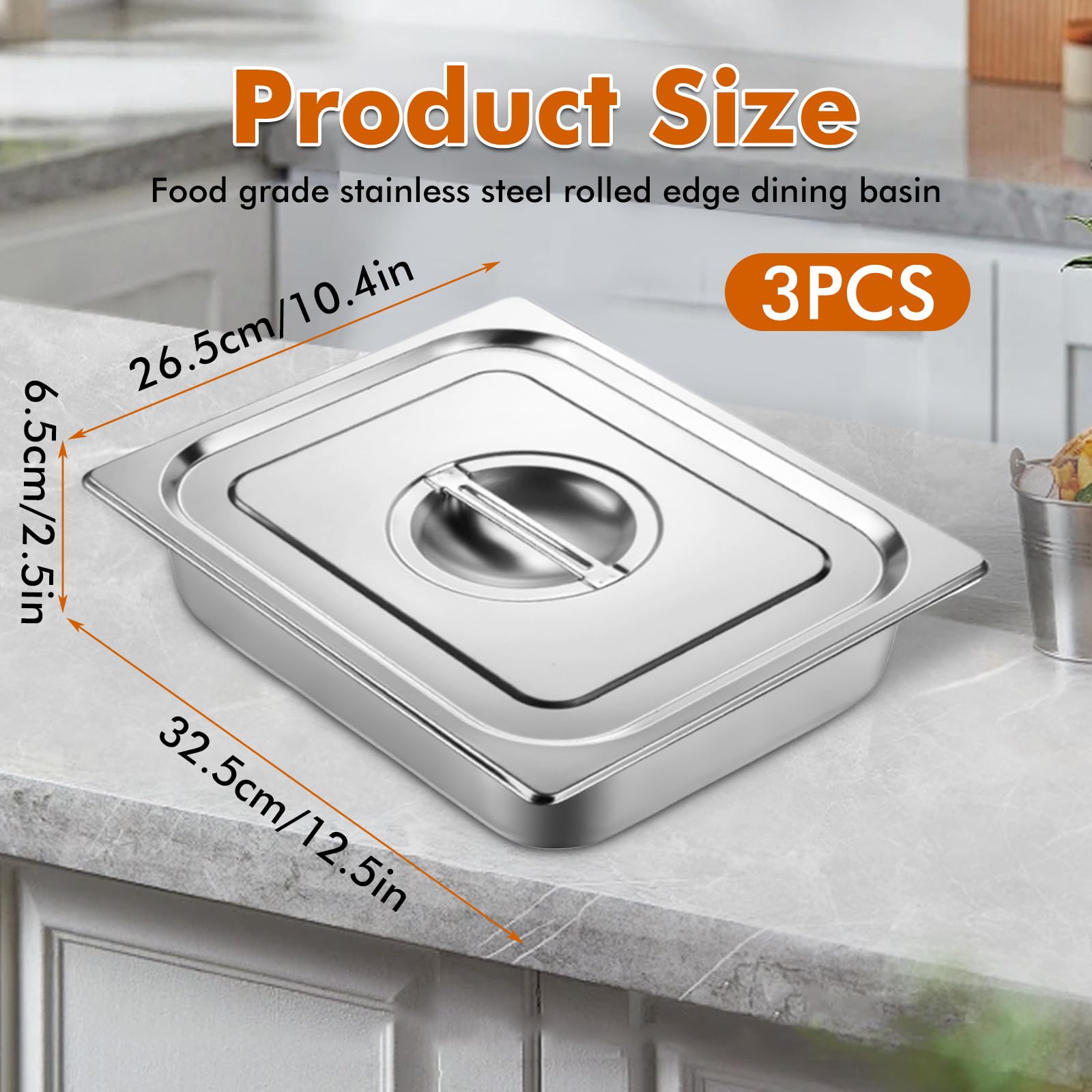 BORDEAG Juego de 3 recipientes gastronorm de acero inoxidable para empanar con tapa, bandeja para empanar rectangular GN 1/2, 32,5 x 26,5 x 6,5 cm, apilable, para marinar carne, chuletas