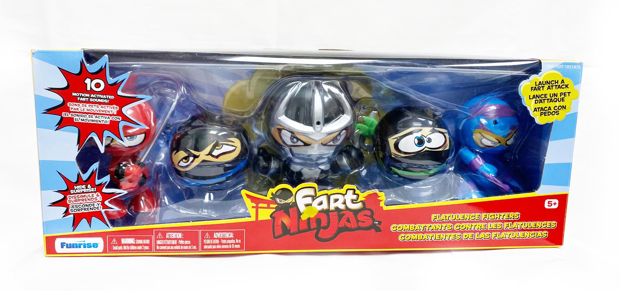 5 Pack of Farty-Fart Ninjas with 10 Motion Activated Fart Sounds