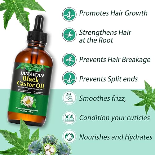 Miniatura 2 de Aceite de ricino negro jamaicano de 4.1 fl oz, aceite de ricino orgánico para el crecimiento del cabello, prensa en frío sin refinar, pestañas y