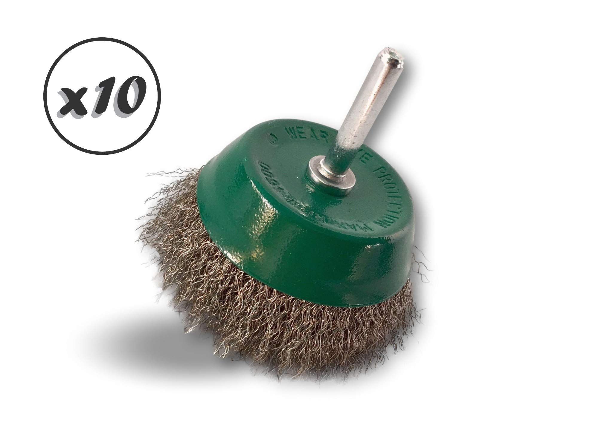 Metalowa szczotka obrotowa do cięcia Ø 75 mm | Zestaw 10 sztuk | Na pręcie Ø 6 mm | Nici ze stali nierdzewnej Ø 0,20 mm miękkie | Do wiertarki lub wkrętarki z uchwytem | Kibros 2575IVx10