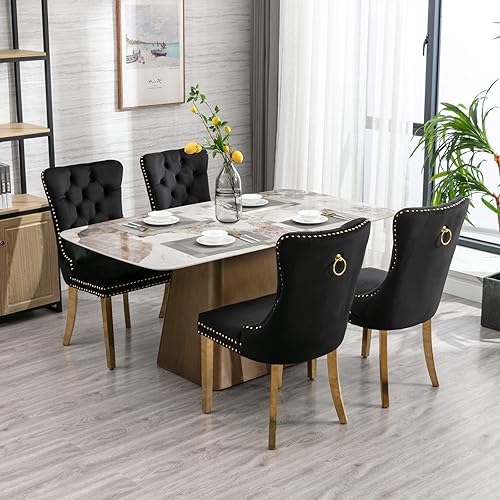 Miniatura 70 de Juego de 2 sillas de comedor vintage de terciopelo con respaldo alto, sillas Parson vintage para sala de estar, comedor (blanco PU + negro) Pu