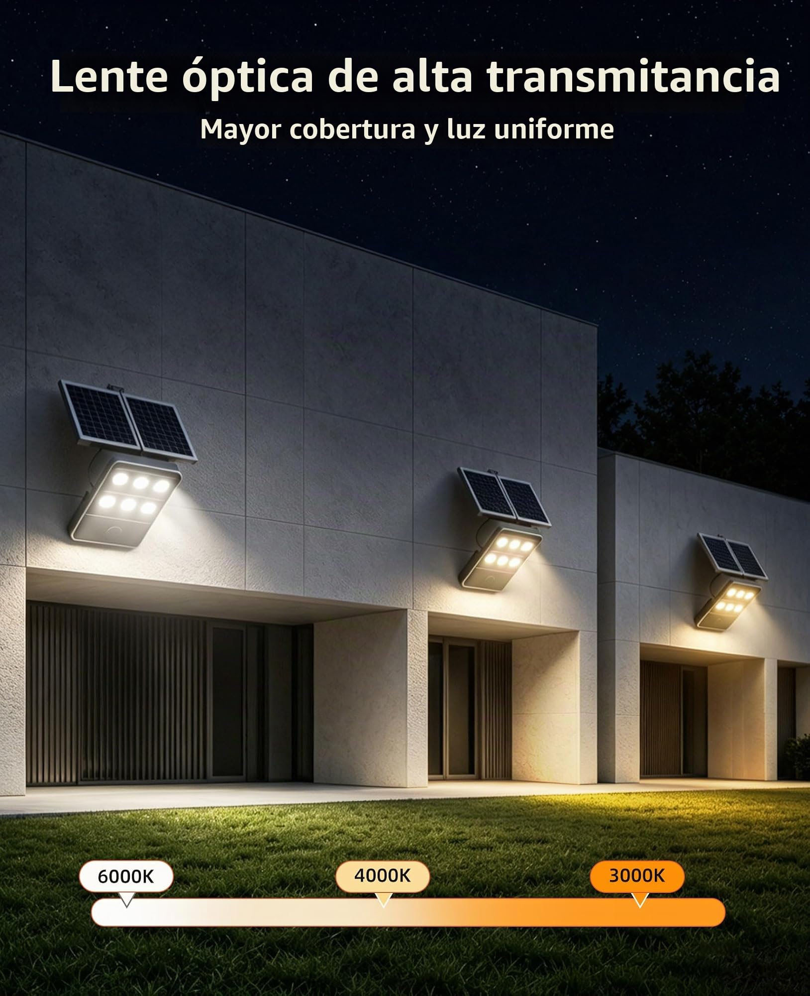 JAYNLT Farola Solar Exterior Potente, Foco Solar Exterior con Sensor de Movimiento, 3000K/4000K/6500K luces solares, IP67 Impermeable Luz Solar para Jardín Garaje Patio Calle-1 Unidades | Luces solares de seguridad con sensor de movimiento, IP67 impermeab
