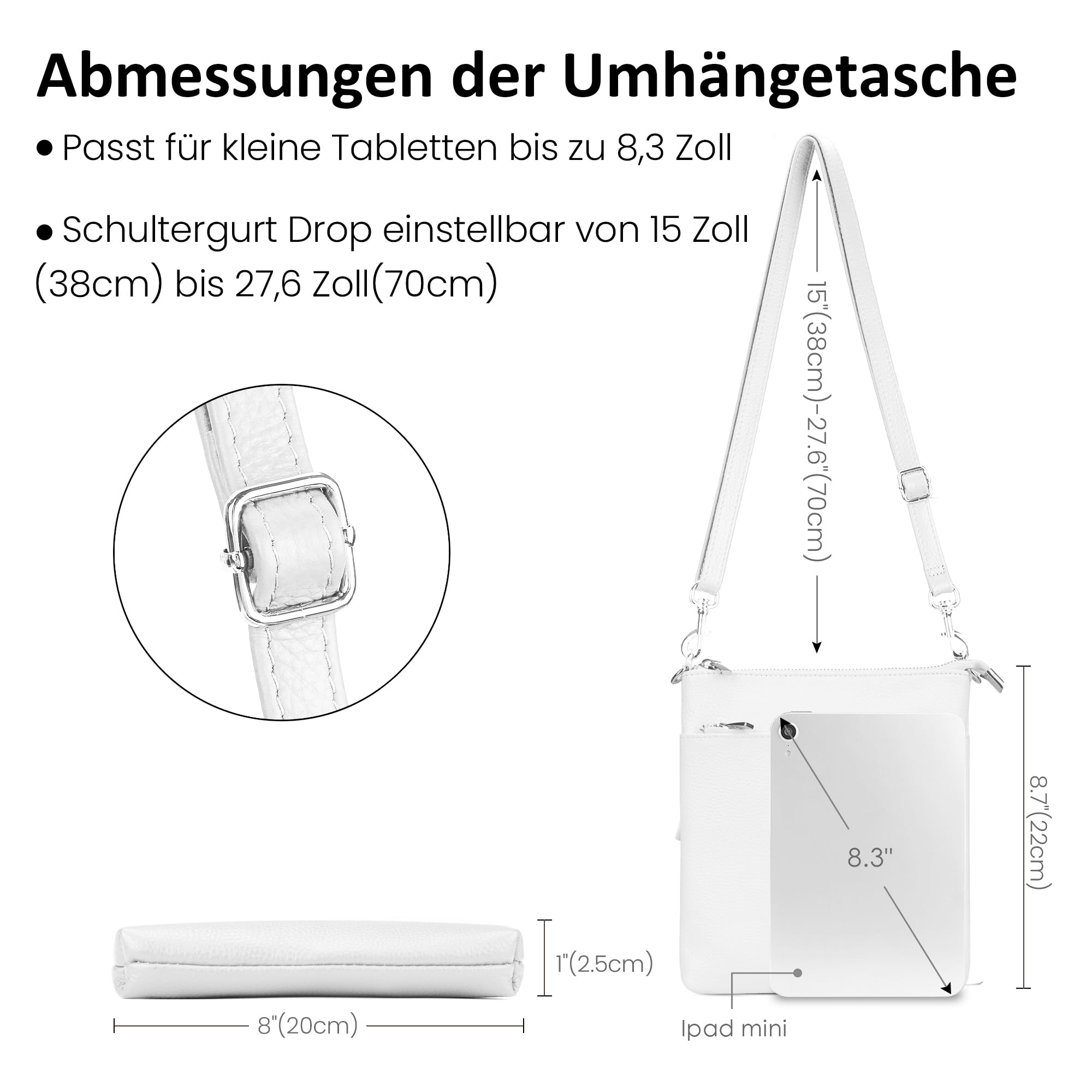 befen Echtleder Umhängetasche Damen Mittelgroß, Handtasche Damen Leder mit Handyfach, Klein Crossbody Bag Handytasche zum Umhängen mit Verstellbar Abnehmbar Schultergurt