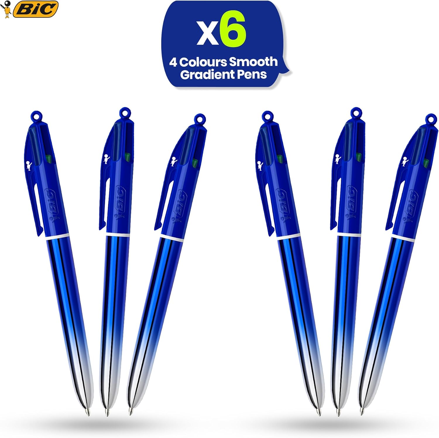 BIC 4-Colour Smooth Gradient Pens Multi Pen Retractable Design Multicolour Pen With Four Assorted Vibrant Inks Multi Coloured Pens All in One for School Office and Colour Coding (Pack of 6)