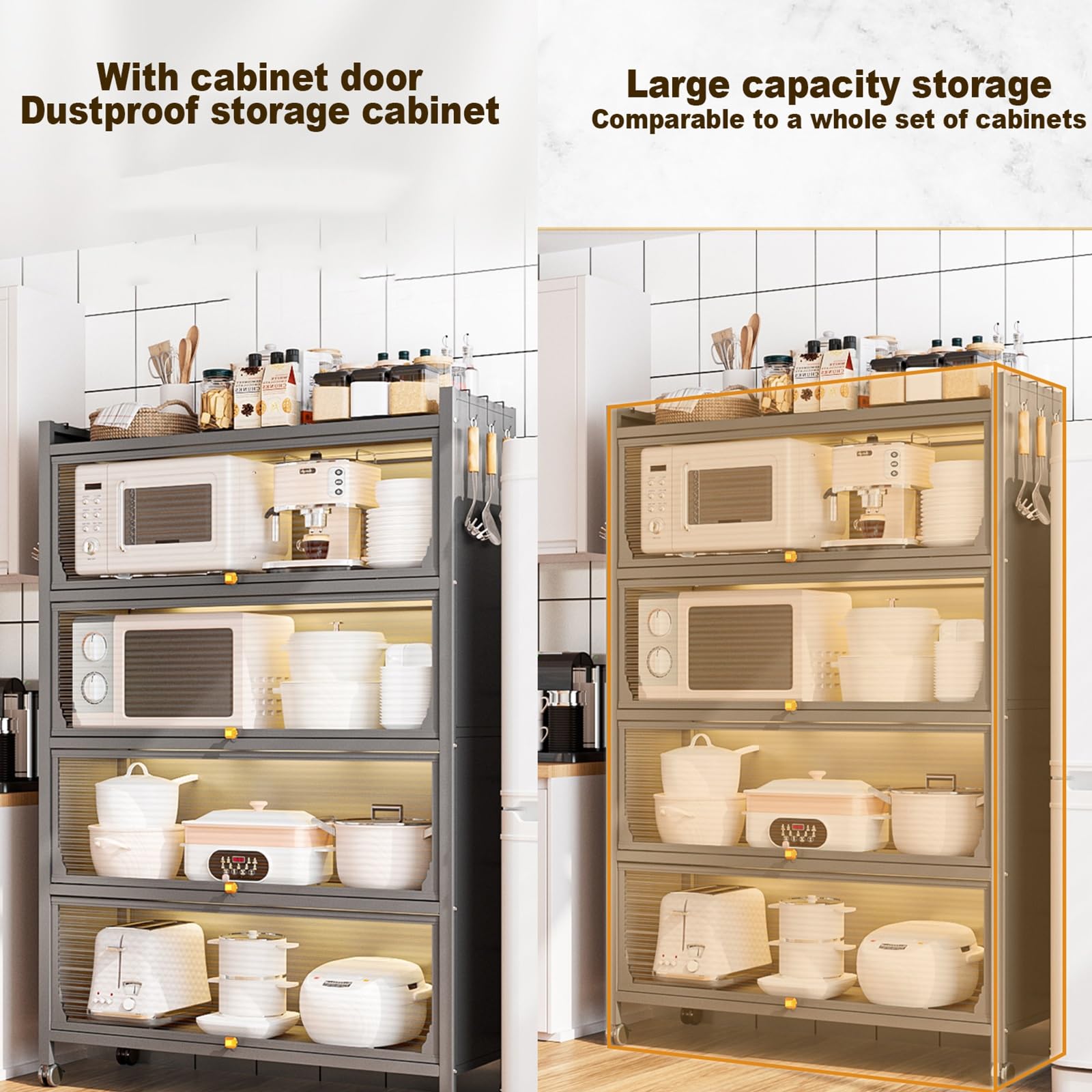 Generisch Weißer Küchenschrank – Vielseitiges Bäckerregal mit Mikrowellenregal, transparente Türen mit Klappschalter, perfekt für Zuhause, Büro, Speisekammer – 80 cm