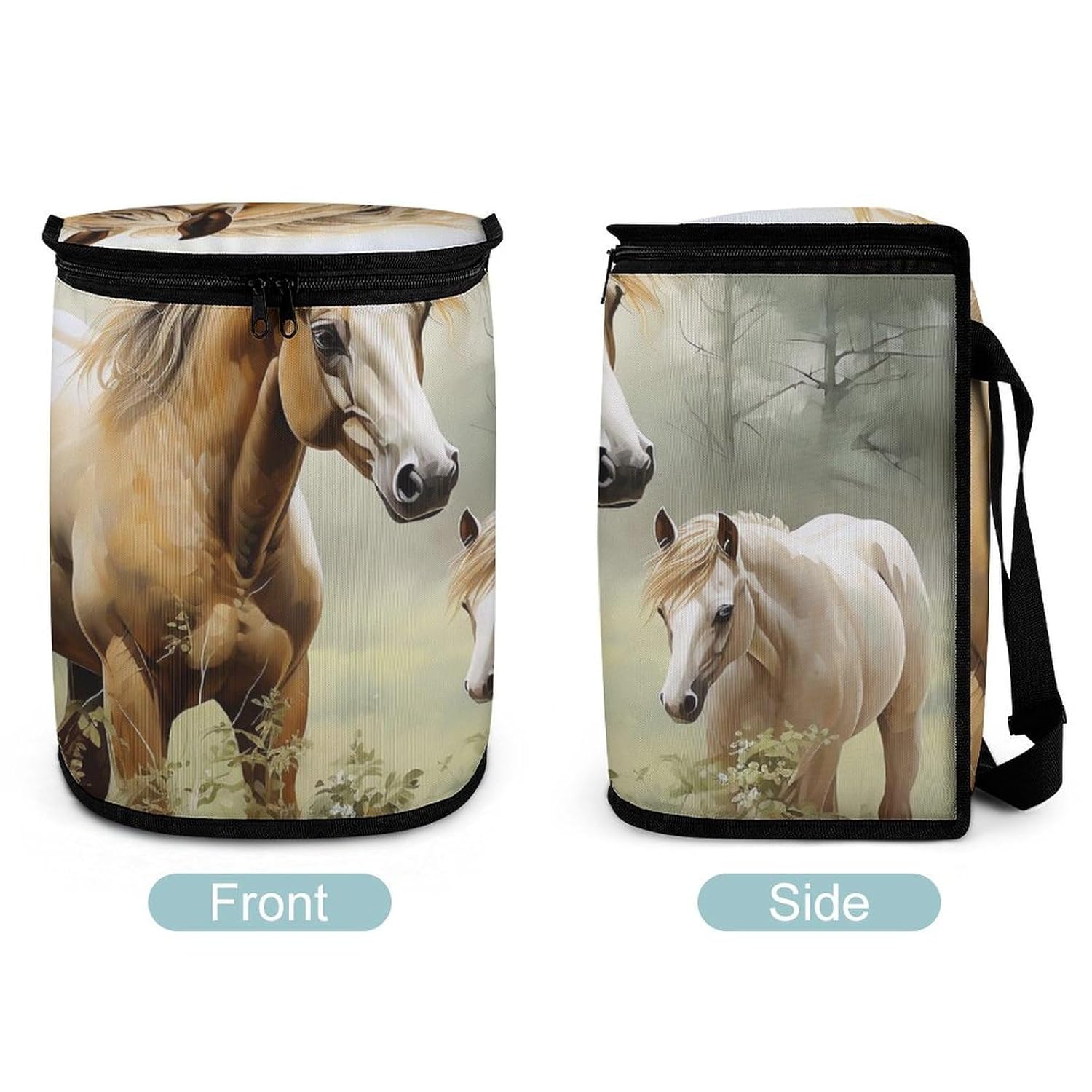 Hanging Car Trash Bag Animals Embroidery Paintings Horses Printed Car Garbage Storage Bag Leakproof Car Trash Can Portable Garbage Storage Bags