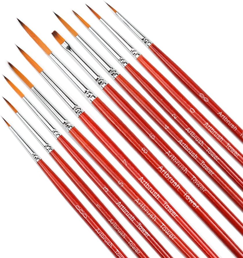 Fine Enamel Detail Brushes Set - 11 Pieces Miniature Paint Brushes for Detailing & Art Painting - Acrylic, Watercolor, Oil - Models, Airplane Kits, Nail Painting Red