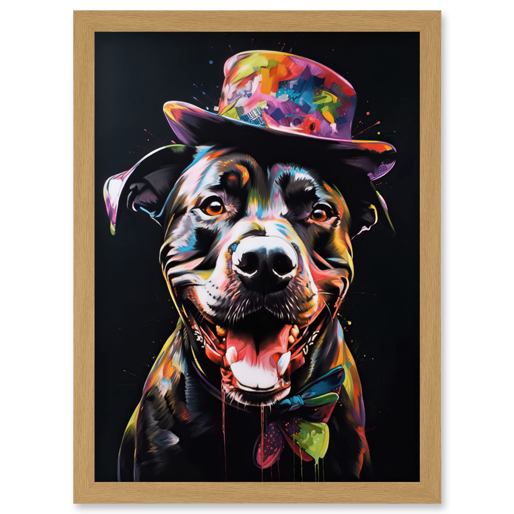 Artery8 Rottweiler in Bow Tie and Multicoloured Top Hat Artwork Framed Wall Art Print A4