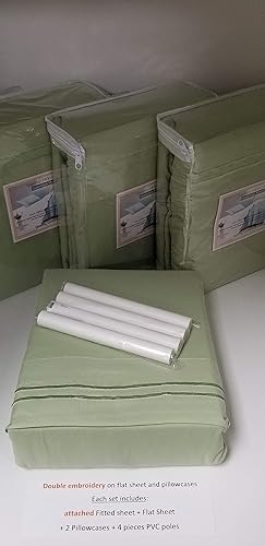 Miniatura 9 de Juego de sábanas ultrasuaves de 4 piezas para cama de agua, bastones de estancia libre, color sólido con bordado (King, azul pizarra)