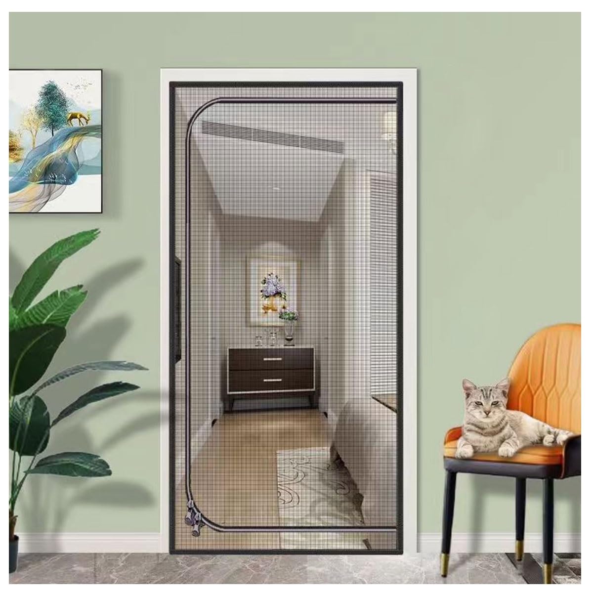 Tinbose Black Cat Screen Door 100X210cm Reinforced Cat Resistant Mesh Creen Door Zipper Pets Proof Screen Door Prevent Pet Escape Door Curtains From Living Room, Bedroom, Patio(100X210cm)