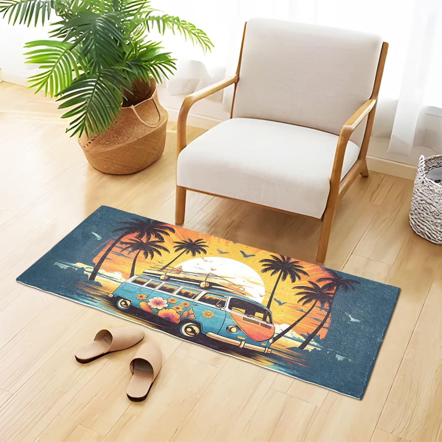 Cartoon Blue Bus Bathroom Rugs Mats Fluffy Water Absorbent Non-Slip Mat for Bathroom Shower Room