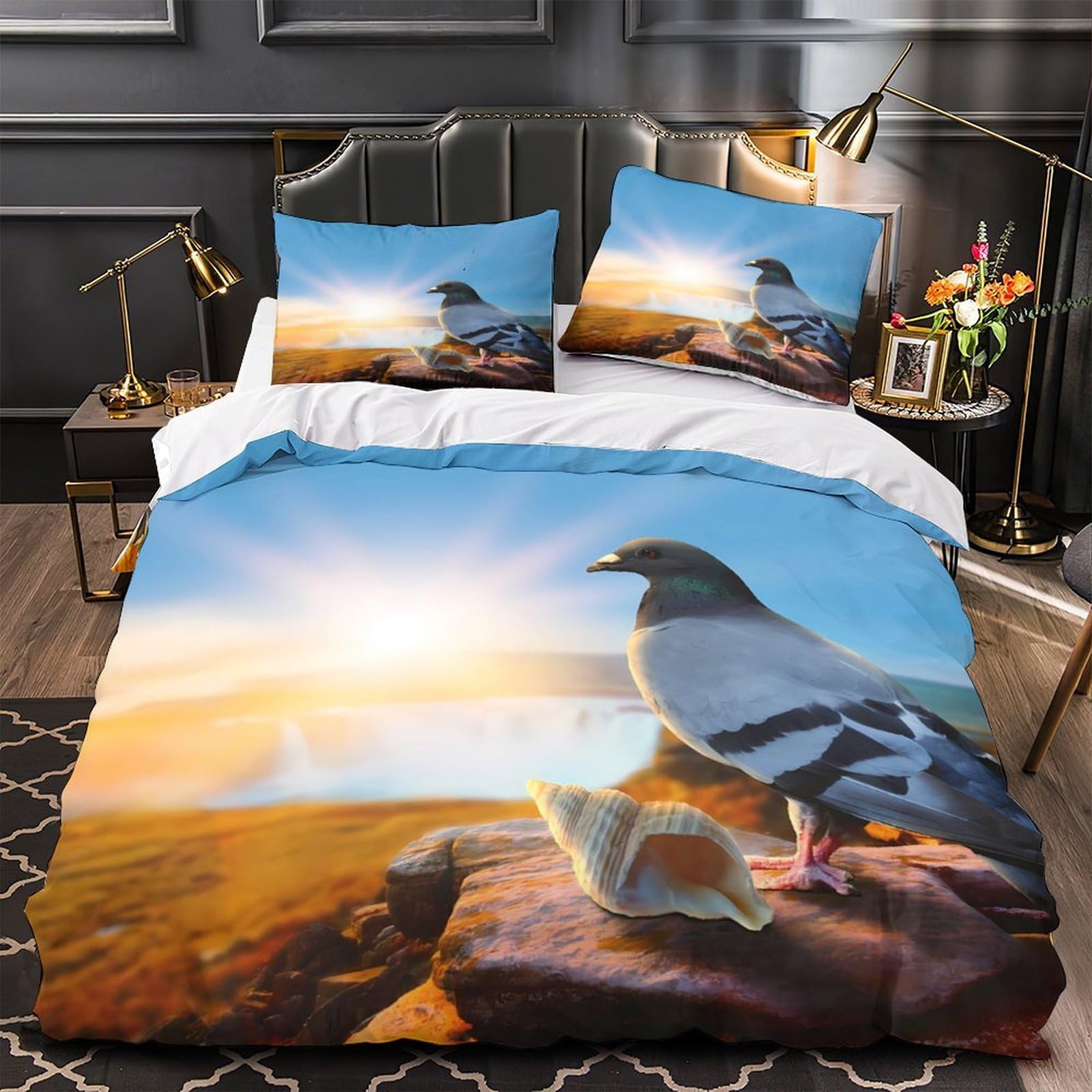 Housse de couette anti-allergie en microfibre douce parure de lit pigeon avec zip pratique