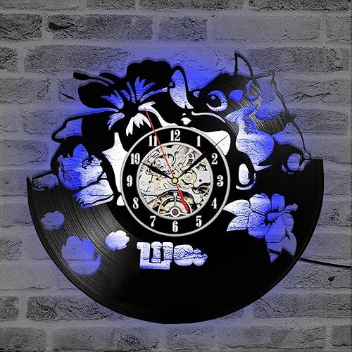 Reloj de pared con diseño de disco de vinilo para niños, bonito LED colgante con 7 colores, decoración de lámpara de noche, Navidad, cumpleaños,