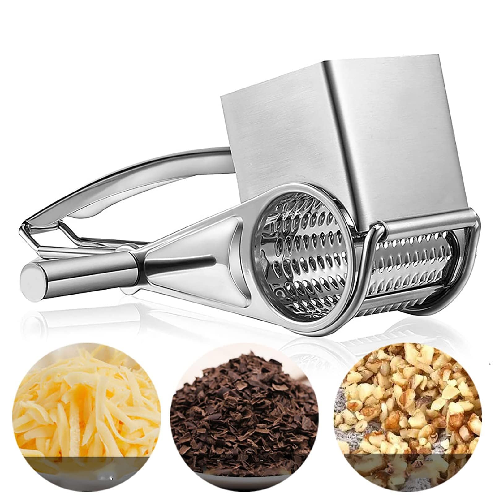 Rallador De Queso Rotatorio Manual 4 En 1, Duradero Y Resistente Al Óxido, De Metal, Con Mango Y 4 Cuchillas Intercambiables De Acero Inoxidable, Ideal For Regalo De Cocina.