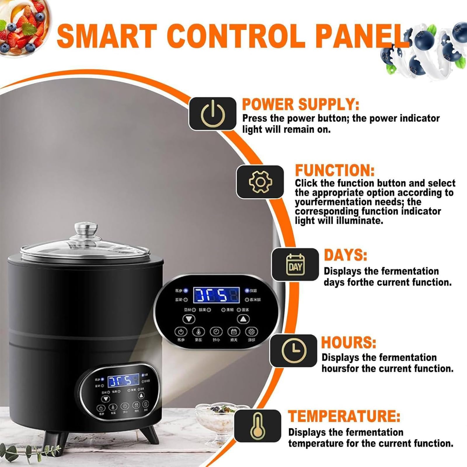 Maszyna do jogurtu, automatyczna maszyna do fermentacji z wyświetlaczem LED, regulacja temperatury 360°, stal nierdzewna, pojemność 8 l / 12 l, do domowego jogurtu, octu, wina ryżowego